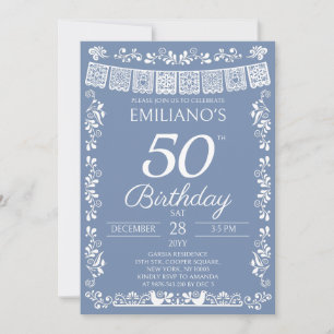 Invitation Carton d'invitation 50 ans Dusty Blue Fiesta mexic