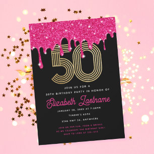 Invitation Carton d'invitation 50 ans tendance rose pailleté 