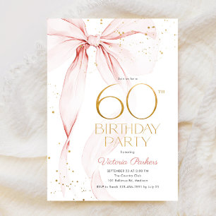 Invitation Carton d'invitation 60 ans au ruban rose élégant
