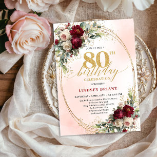 Invitation Carton d'invitation 80 ans Boho Cadre Or Elégant