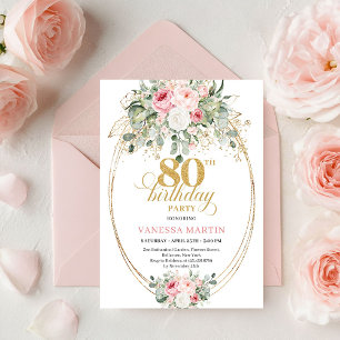 Invitation Carton d'invitation 80 ans Classic Boho Blush Rose