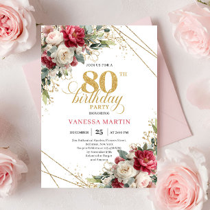 Invitation Carton d'invitation 80 ans Elegant Blush Burgundy