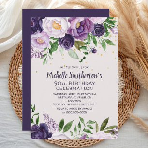 Invitation Carton d'invitation 90 ans avec paillettes florale