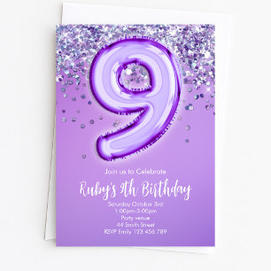 Invitation Carton d'invitation 9e anniversaire Paillettes Vio