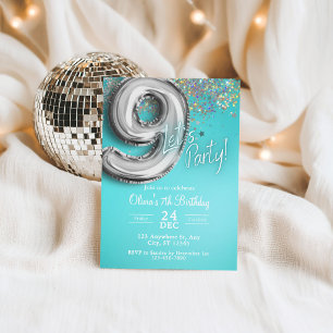 Invitation Carton d'invitation 9ème anniversaire pailleté ble