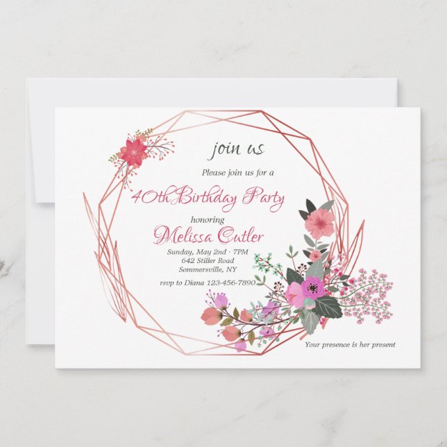 Invitation Carton d'invitation à cadre floral (Devant)