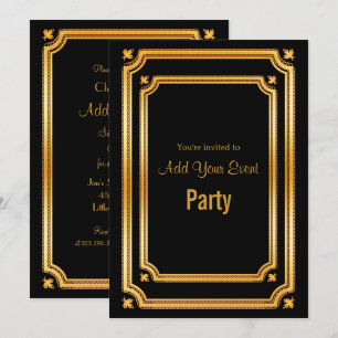 Invitation Carton d'invitation à cadre noir et doré élégant