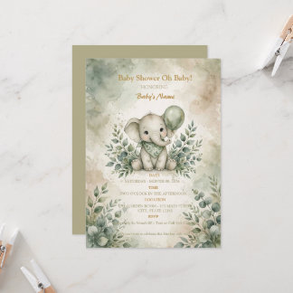 Invitation Carton d'invitation à la baby shower éléphant bohè