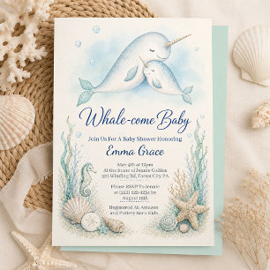 Invitation Carton d'invitation à la baby shower Maman Narval 