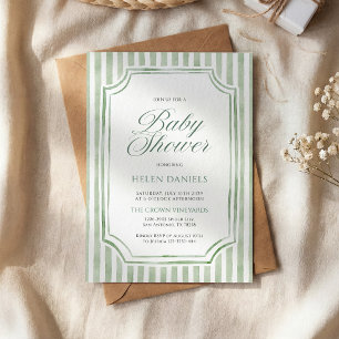 Invitation Carton d'invitation à la baby shower rayé vert sau