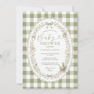 Invitation Carton d'invitation à la baby shower vert sauge à