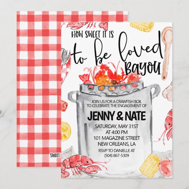Invitation Carton d'invitation à la fête de fiançailles Crawf (Devant / Derrière)