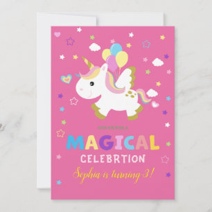 Invitation Carton d'invitation à la fête de licorne volante a