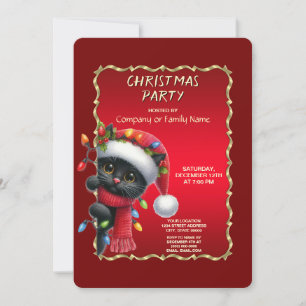 Invitation Carton d'invitation à la fête de Noël Chat Noir