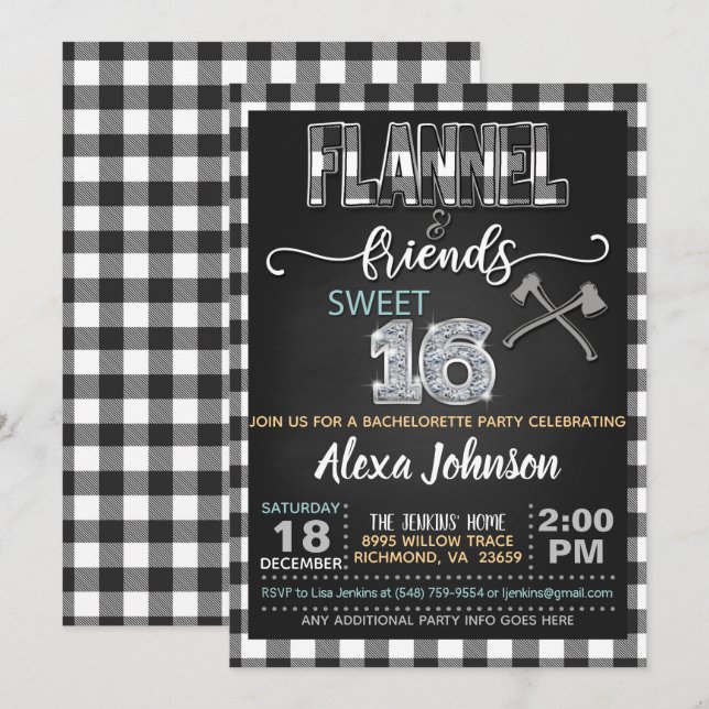 Invitation Carton d'invitation à la fête Flannel & Friends -  (Devant / Derrière)