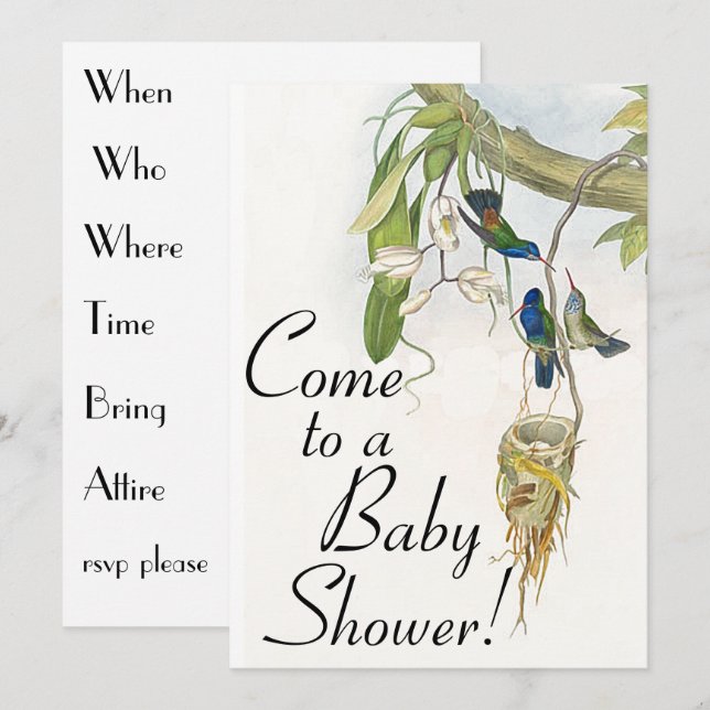 Invitation Carton d'invitation à une Baby Shower avec oiseaux (Devant / Derrière)