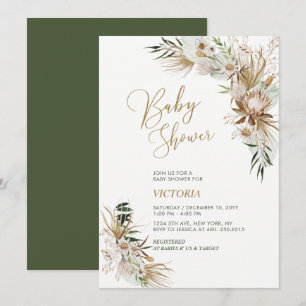 Invitation Carton d'invitation à une baby shower bohème vert 