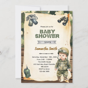Invitation Carton d'invitation à une baby shower camouflage d