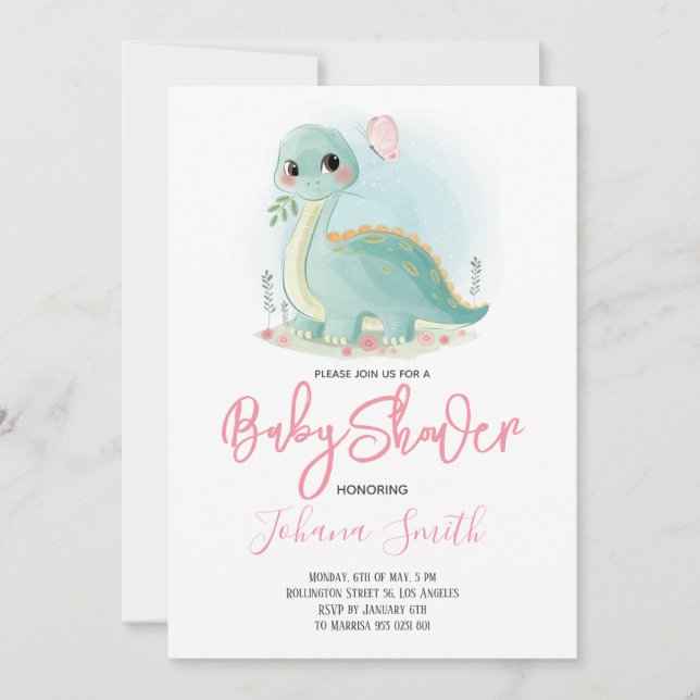 Invitation Carton d'invitation à une baby shower Dinosaure Di (Devant)