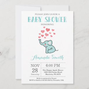 Invitation Carton d'invitation à une baby shower éléphant Aqu