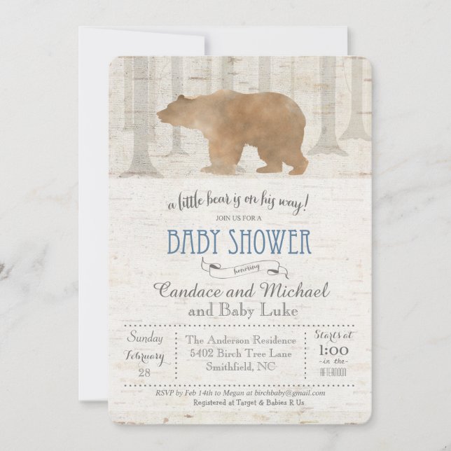 Invitation Carton d'invitation à une baby shower Ours et Boul (Devant)