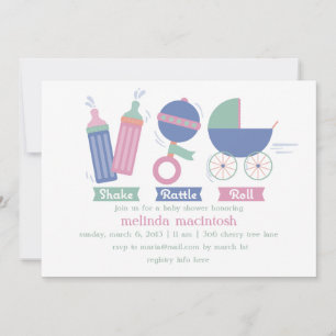 Invitation Carton d'invitation à une Baby Shower Shake Rattle