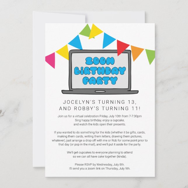 Invitation Carton d'invitation à une fête d'anniversaire Zoom (Devant)