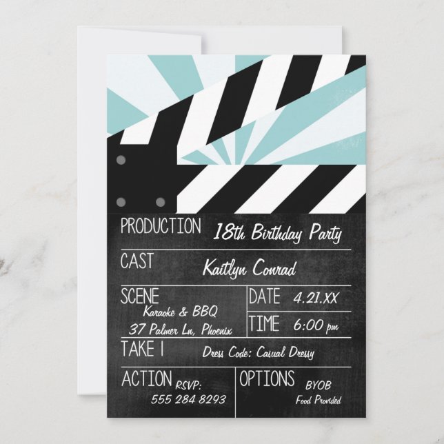 Invitation Carton d'invitation à une fête de cinéma sur le th (Devant)