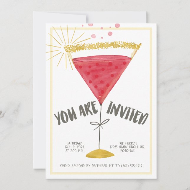Invitation Carton d'invitation à une fête de cocktail au verr (Devant)