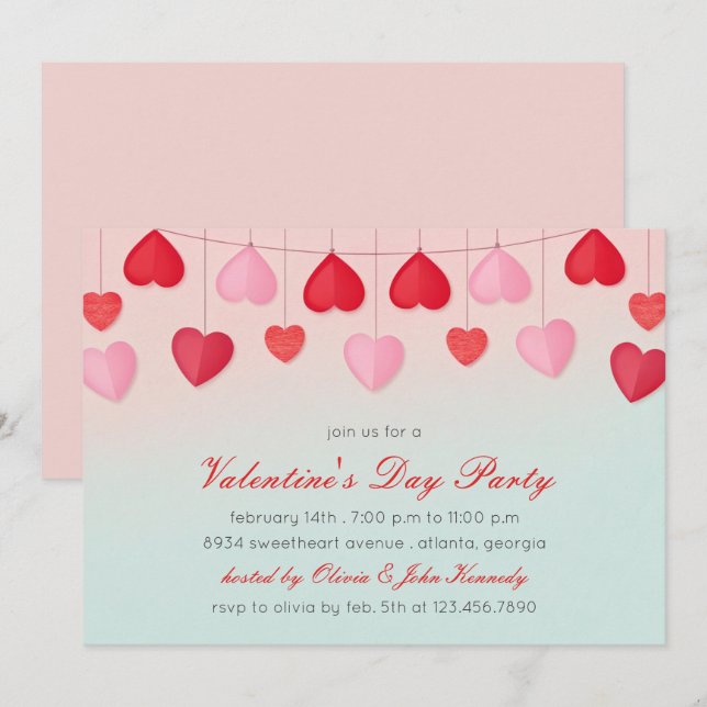 Invitation Carton d'invitation à une fête de la Saint-Valenti (Devant / Derrière)