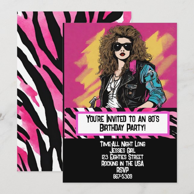Invitation Carton d'invitation à une soirée années 80 (Devant / Derrière)