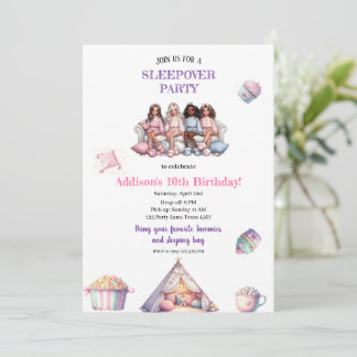 INVITATION CARTON D'INVITATION À UNE SOIRÉE PYJAMA FILLE MODE
