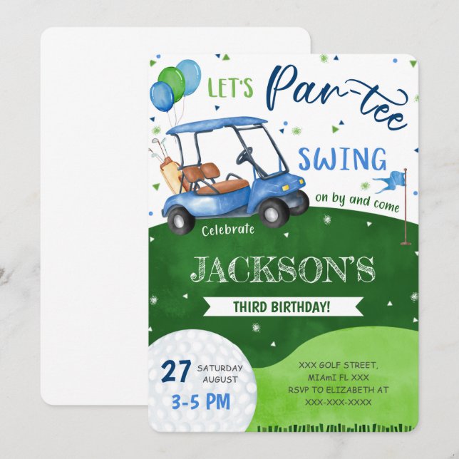 Invitation Carton d'invitation anniversaire golf modifiable (Devant / Derrière)