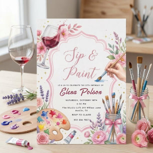 Invitation Carton d'invitation anniversaire Pink Sip And Pain