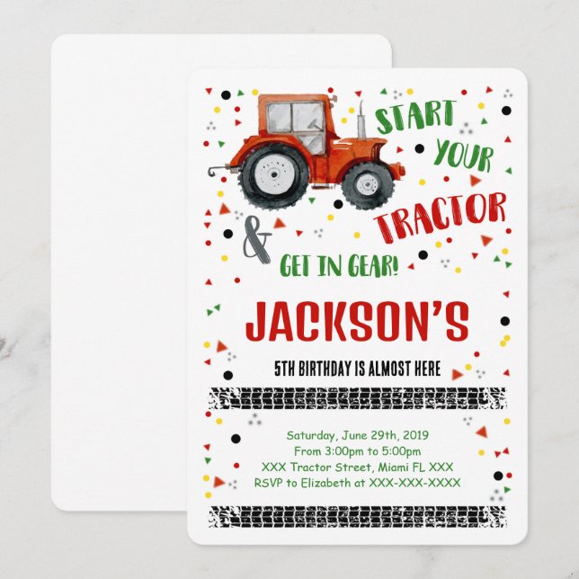 Invitation Carton d'invitation anniversaire tracteur (Devant / Derrière)