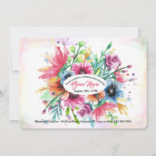 Invitation Carton d'invitation Aquarelle de fleurs impétueuse