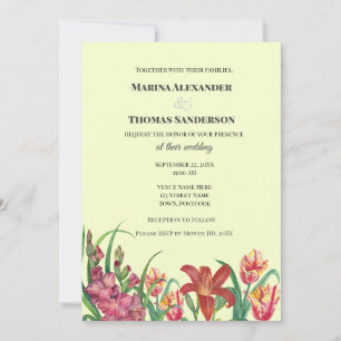 Invitation Carton d'invitation aquarelle Glaïeuls Lys Tulipes