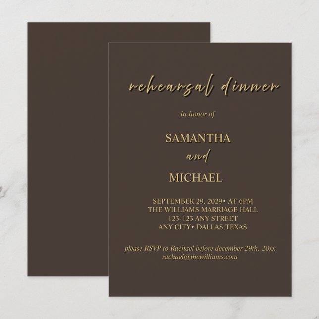 Invitation Carton d'invitation au dîner de répétition marron  (Devant / Derrière)