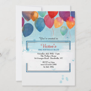 Invitation Carton d'invitation aux ballons à l'aquarelle