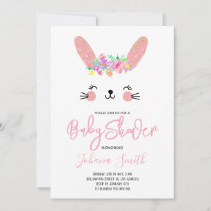 Invitation Carton d'invitation Baby Shower à visage de lapin