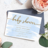 Invitation Carton d'invitation Baby Shower Bleu Aquarelle et