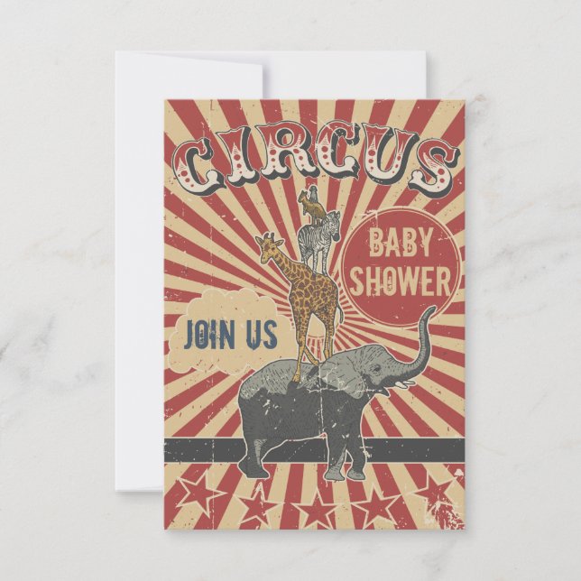 Invitation Carton d'invitation Baby Shower Cirque Rétro (Devant)
