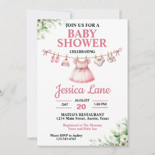 Invitation Carton d'invitation Baby Shower Fille au Tutu Rose