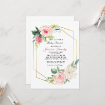 Carton d'invitation Baby Shower Fille Fleurs de Te