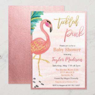 Invitation Carton d'invitation Baby Shower Flamant Rose Aquar