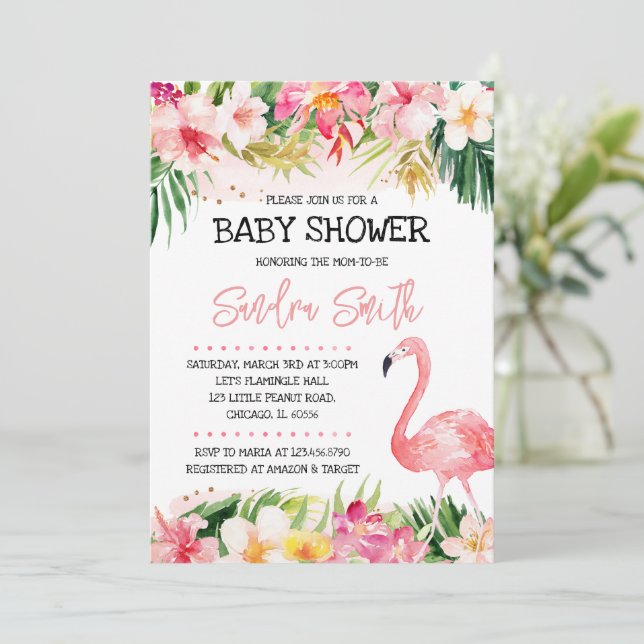 Invitation Carton d'invitation Baby Shower Flamingo (Debout devant)