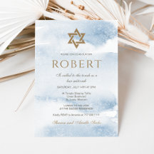 Carton d'invitation Bar Mitzvah aquarelle bleue |