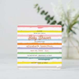 Invitation Carton d'invitation bébé à rayures colorées