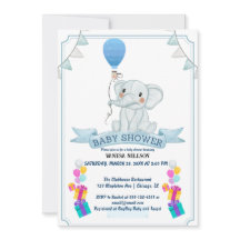 Carton d'invitation Bébé éléphant ballon