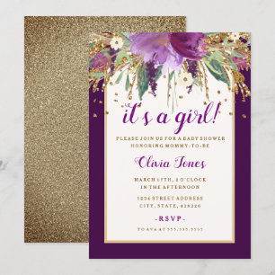 Invitation Carton d'invitation bébé Fleur Améthyste Violet